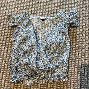 Universal Thread Blue and Yellow Patterned Blouse